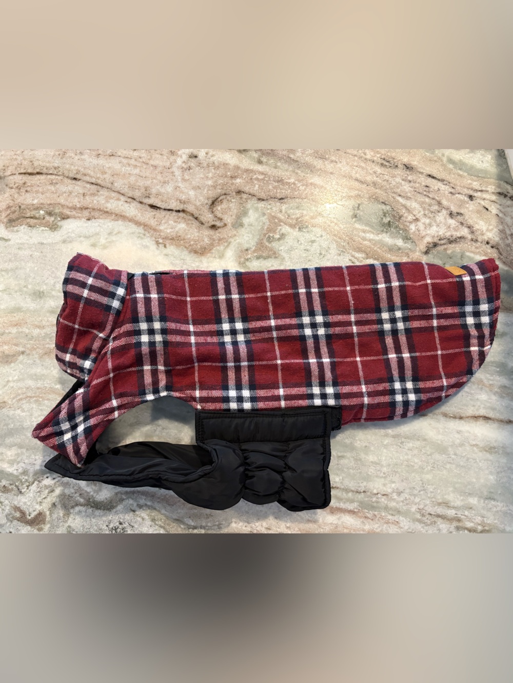 Plaid Red & Black Dog Coat with Quilted Insulated Lining